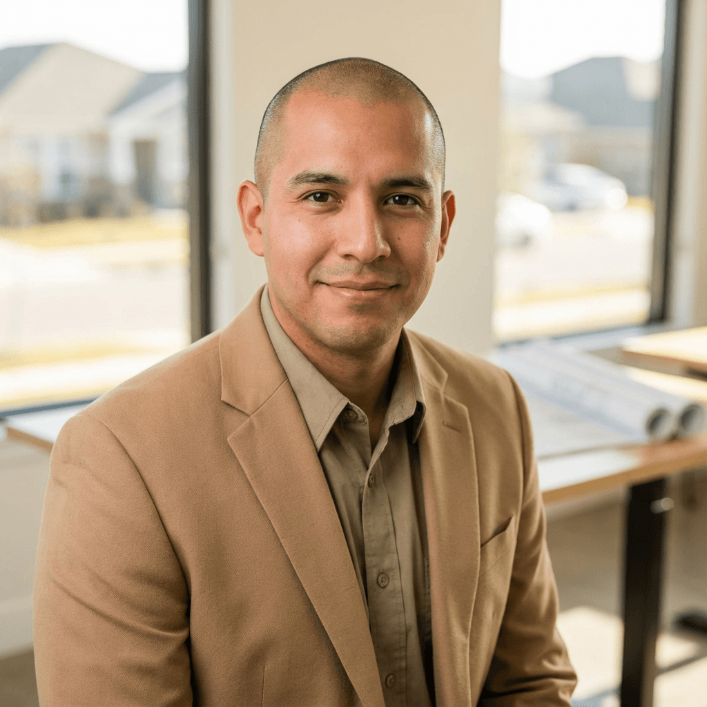 David Torres in his living room with storage baskets visible