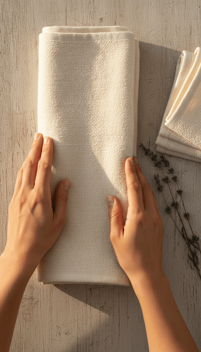 Hands folding a premium cotton towel