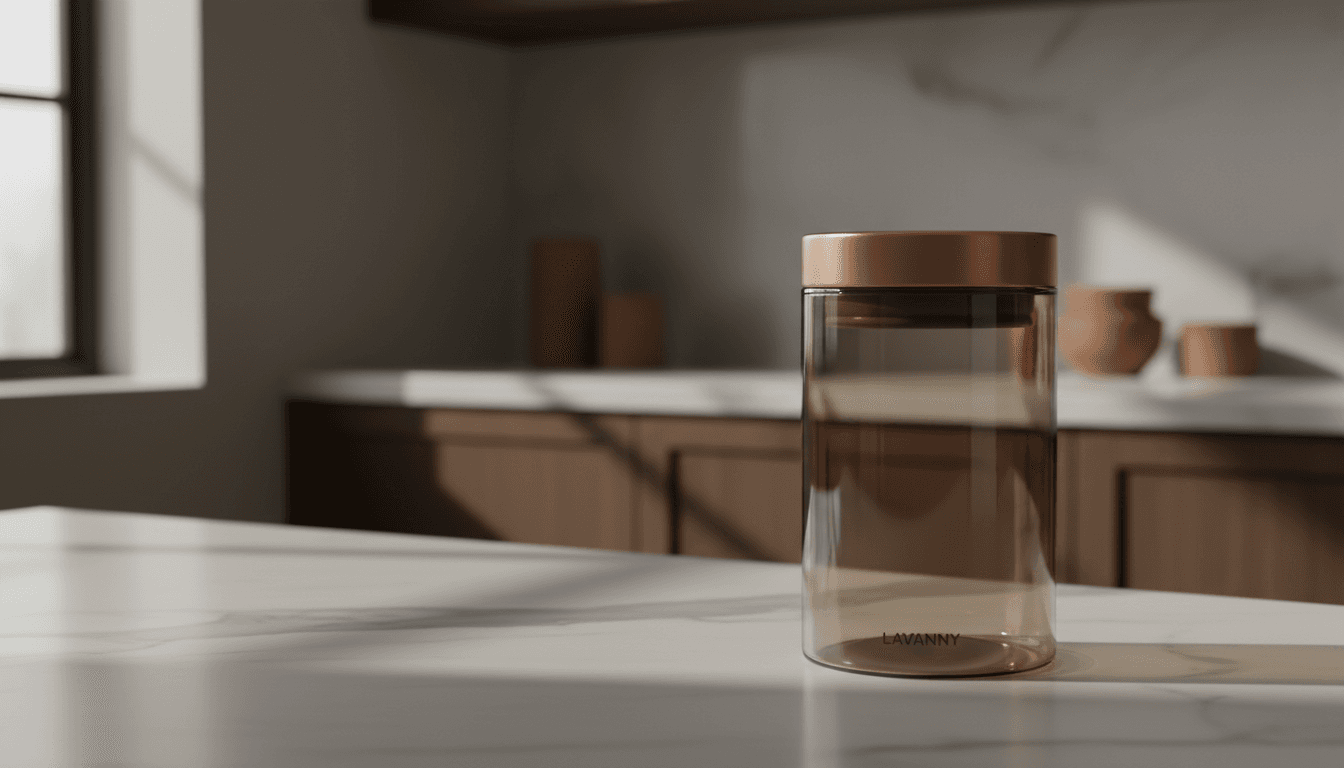 A single premium LAVANNY brand household product on a clean marble countertop, soft natural lighting, neutral warm tones, no text or logos.