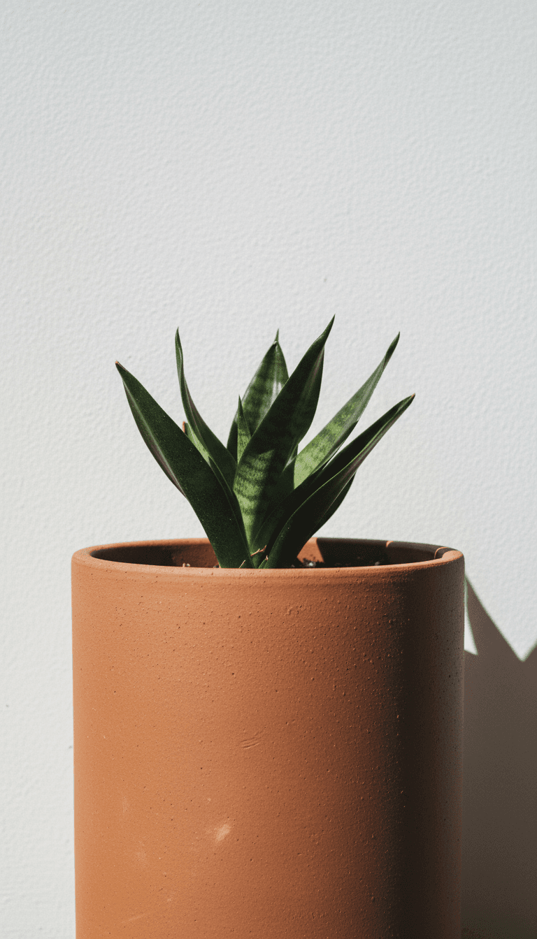Ceramic plant pot with snake plant